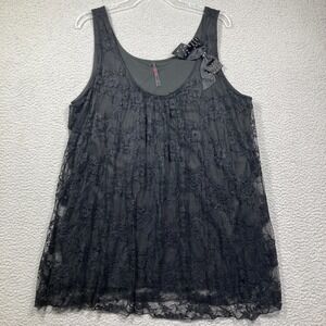 Candy Rain Lace Overlay‎  Top Womens 2X Black Gothic Grunge Burnout Sleeveless